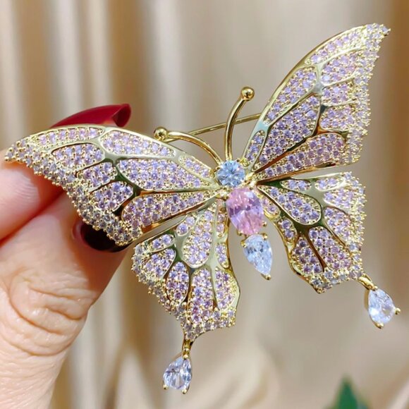 Butterfly Brooch Zircon Butterfly Brooch 18K Gold Plated - Picture 3 of 4